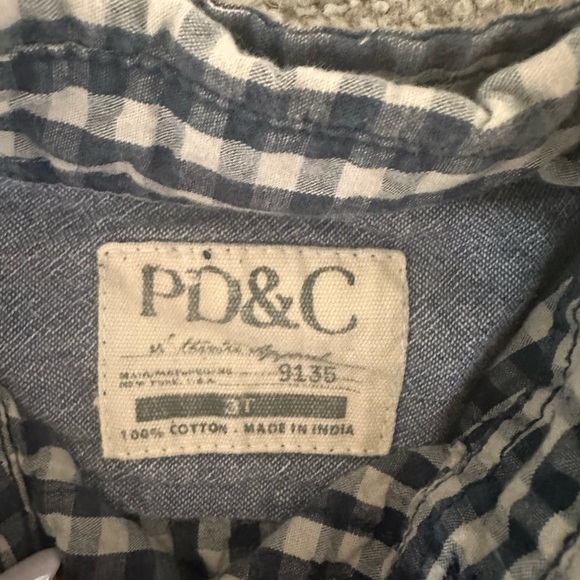Boys short sleeve button shirt down plaid print. Blue and white PD&C 3T - Picture 2 of 2